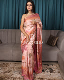 Peach Pink Hand Painted Pure Tussar Silk Saree