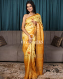 Light Yellow Hand Painted Pure Tussar Silk Saree