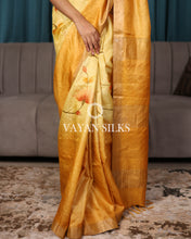 Load image into Gallery viewer, Light Yellow Hand Painted Pure Tussar Silk Saree