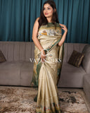 Light Olive Green Hand Painted Pure Tussar Silk Saree