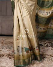 Load image into Gallery viewer, Light Olive Green Hand Painted Pure Tussar Silk Saree