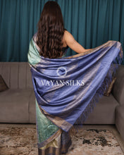Load image into Gallery viewer, Blue Green Printed Pure Tussar Silk Saree