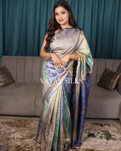 Load image into Gallery viewer, Blue Green Printed Pure Tussar Silk Saree