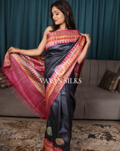 Load image into Gallery viewer, Dark Grey Multicolor Printed Pure Tussar Silk Saree