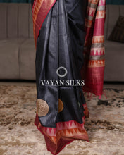 Load image into Gallery viewer, Dark Grey Multicolor Printed Pure Tussar Silk Saree