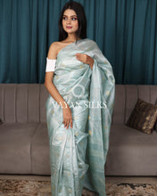 Load image into Gallery viewer, Light Aqua Blue Woven Pure Tussar Silk Saree