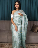 Light Aqua Blue Woven Pure Tussar Silk Saree