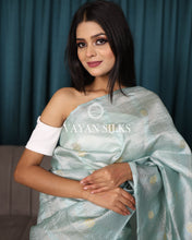 Load image into Gallery viewer, Light Aqua Blue Woven Pure Tussar Silk Saree