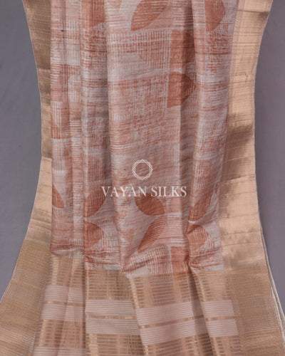 Beige Coral Printed Semi Tussar Saree