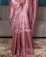 Load image into Gallery viewer, Pink Pearl Embroidered Pure Tussar Silk Saree