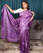 Load image into Gallery viewer, Purple Embroidered Pure Tussar Silk Saree