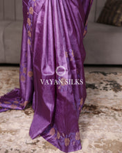 Load image into Gallery viewer, Purple Embroidered Pure Tussar Silk Saree