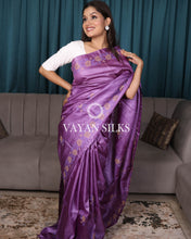 Load image into Gallery viewer, Purple Embroidered Pure Tussar Silk Saree