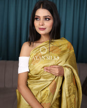 Load image into Gallery viewer, Yellow Green Embroidered Pure Tussar Silk Saree