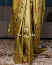 Load image into Gallery viewer, Yellow Green Embroidered Pure Tussar Silk Saree