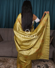 Load image into Gallery viewer, Yellow Green Embroidered Pure Tussar Silk Saree