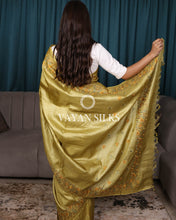 Load image into Gallery viewer, Yellow Green Embroidered Pure Tussar Silk Saree