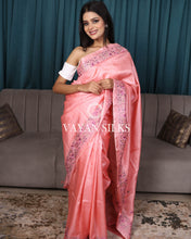 Load image into Gallery viewer, Light Pink Embroidered Pure Tussar Silk Saree