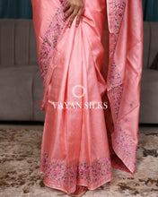 Load image into Gallery viewer, Light Pink Embroidered Pure Tussar Silk Saree