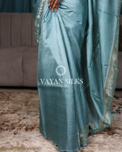 Load image into Gallery viewer, Sea Blue Embroidered Pure Tussar Silk Saree