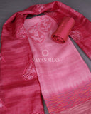 Pink Cutwork Pure Tussar Silk Unstitched Suit Set