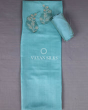 Load image into Gallery viewer, Sky Blue Cutwork Pure Tussar Silk Unstitched Suit Set