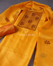 Load image into Gallery viewer, Yellow Cutwork Pure Tussar Silk Unstitched Suit Set