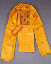 Load image into Gallery viewer, Yellow Cutwork Pure Tussar Silk Unstitched Suit Set