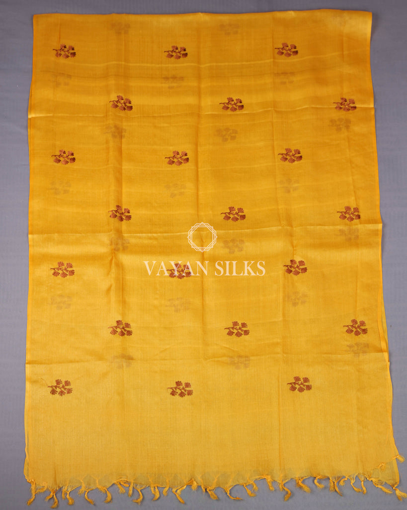 Yellow Cutwork Pure Tussar Silk Unstitched Suit Set