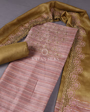 Load image into Gallery viewer, Light Mauve Mehendi Cutwork Pure Tussar Silk Unstitched Suit Set