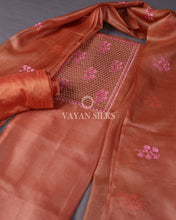 Load image into Gallery viewer, Orange Cutwork Pure Tussar Silk Unstitched Suit Set