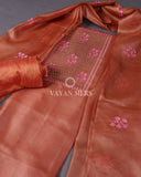 Orange Cutwork Pure Tussar Silk Unstitched Suit Set