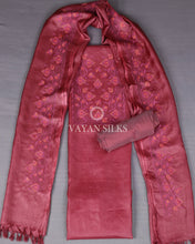 Load image into Gallery viewer, Dark Fuchsia Cutwork Pure Tussar Silk Unstitched Suit Set