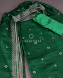 Royal Green Kantha Embroidered Pure Tussar Silk Unsticthed Suit Set