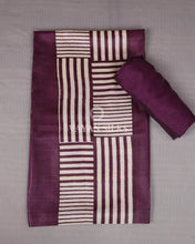 Load image into Gallery viewer, Purple Off White Printed Pure Tussar Silk Unstitched Suit Set