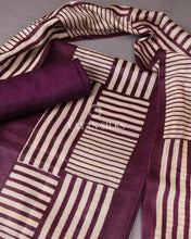 Load image into Gallery viewer, Purple Off White Printed Pure Tussar Silk Unstitched Suit Set