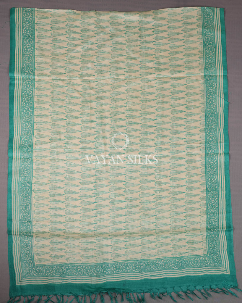 Aqua Off White Printed Pure Tussar Silk Unstitched Suit Set