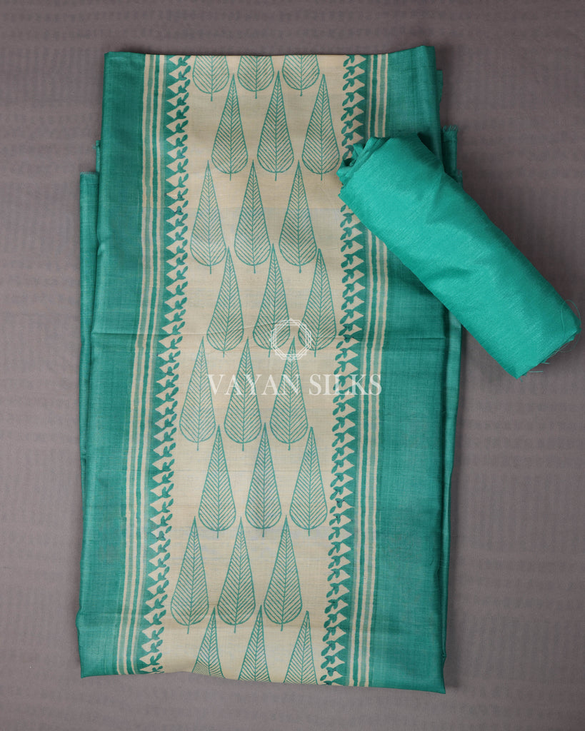 Aqua Off White Printed Pure Tussar Silk Unstitched Suit Set