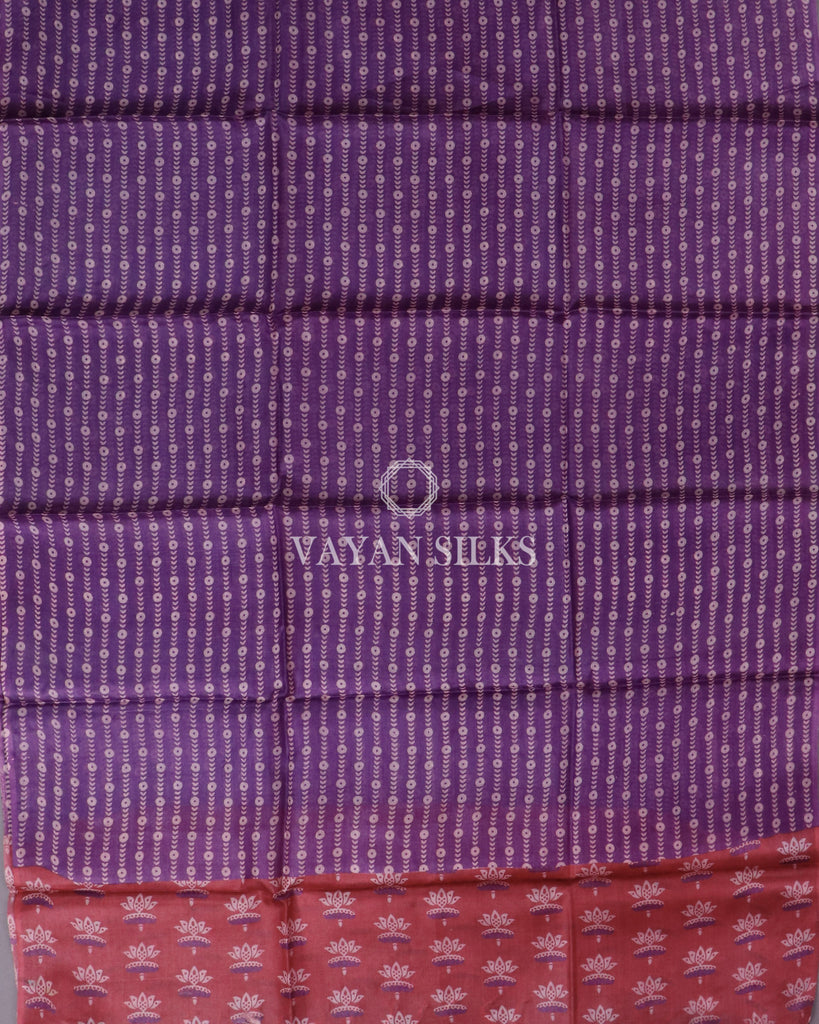 Red Purple Printed Tussar Silk Suit