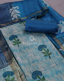 Blue Green Printed Tussar Silk Suit