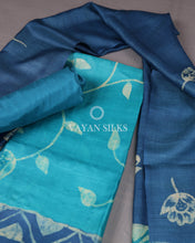 Load image into Gallery viewer, Blue Batik Hand Painted Pure Tussar Silk Unstitched Suit Set