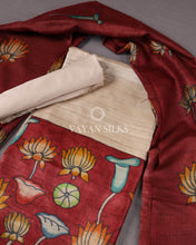 Load image into Gallery viewer, Red Beige Hand Painted Pure Tussar Silk Unstitched Suit Set