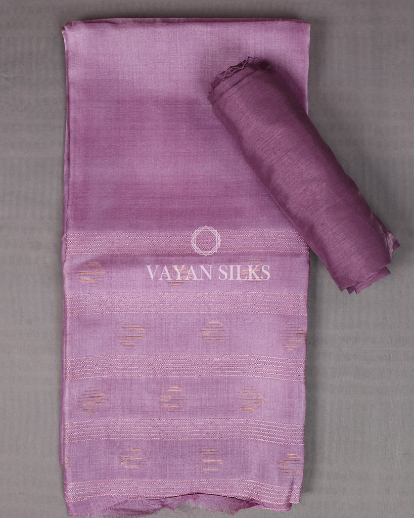 Purple Woven Pure Tussar Silk Unstitched Suit Set