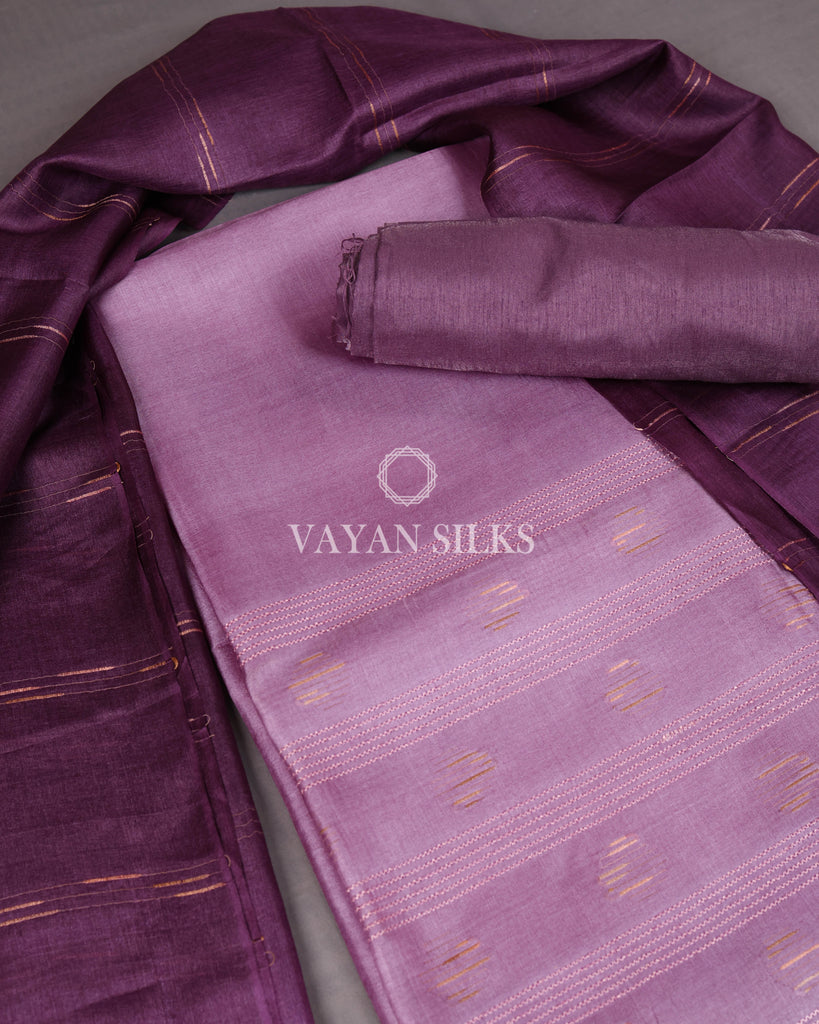 Purple Woven Pure Tussar Silk Unstitched Suit Set