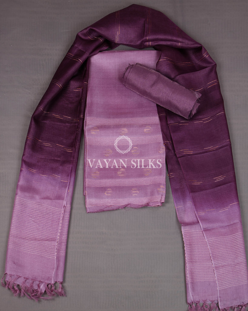 Purple Woven Pure Tussar Silk Unstitched Suit Set