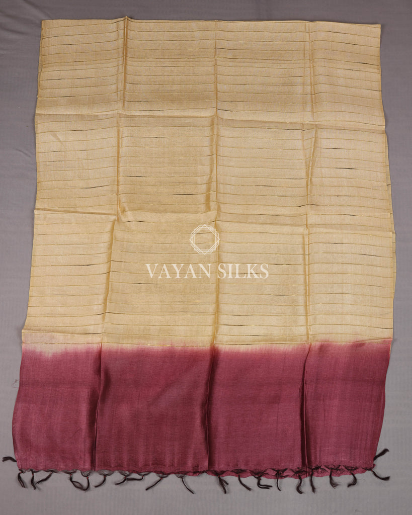 Maroon Beige Woven Pure Tussar Silk Unstitched Suit Set