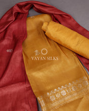 Load image into Gallery viewer, Mustard Rust Woven Pure Tussar Silk Unstitched Suit Set