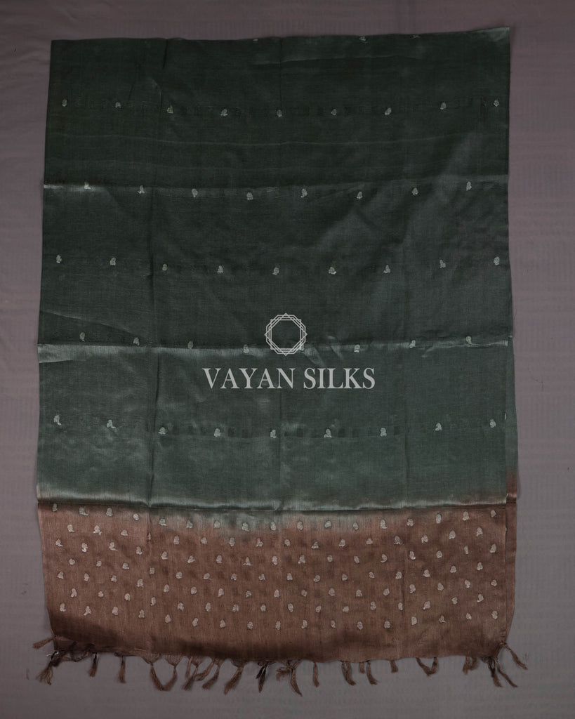 Brown Dark Green Woven Pure Tussar Silk Unstitched Suit Set