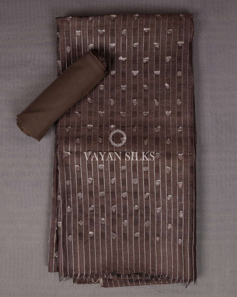 Brown Dark Green Woven Pure Tussar Silk Unstitched Suit Set