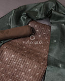 Brown Dark Green Woven Pure Tussar Silk Unstitched Suit Set